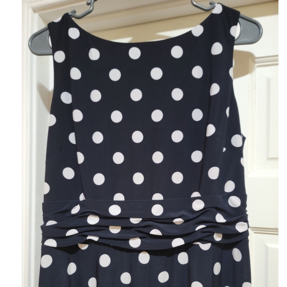 EUC Chap's Women's Cocktail Dress. Navy & White Polka Dot. Size L. - Picture 3 of 6